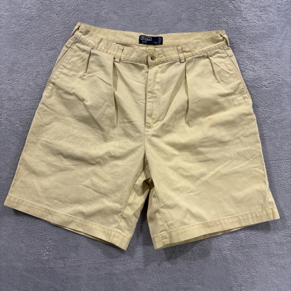 VTG Polo Ralph Lauren Tyler Pleated Shorts Men's 36 Chino Cotton Summer Yellow